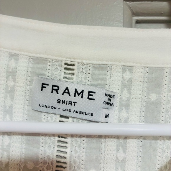 Frame Blouse Women Size Medium White Textured Button Cuffs Pullover Round neck - Picture 4 of 15